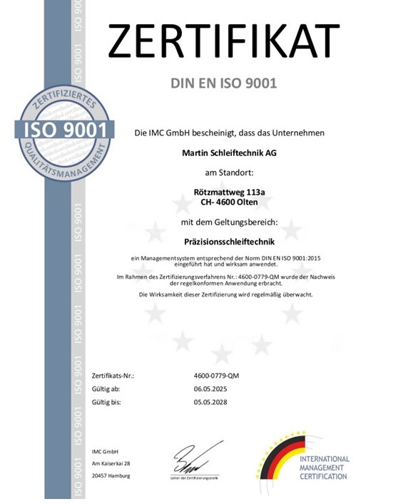 Zertifikat DIN ISO 9001